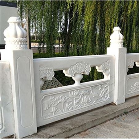 小区汉白玉石围栏加工设计 公园河道陵园校园河岸园林石雕栏杆