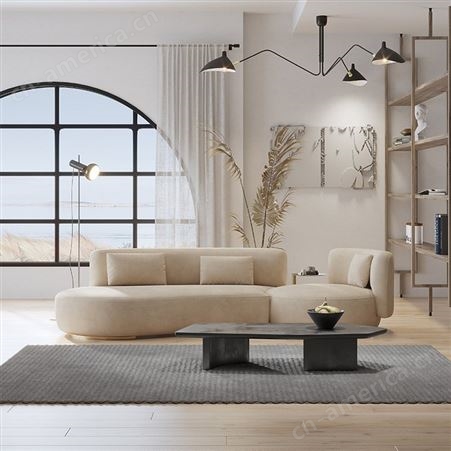 搏德森现代轻奢羊羔绒沙发弧形意式极简风客厅设计师家具定制