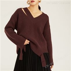 FROM-ATTITUDE-羊毛毛衣女套头露肩性感不规则针织打底衫韩版