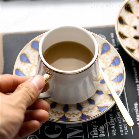 景德镇陶瓷咖啡杯 家用带勺子欧式下午茶杯碟套装带杯架